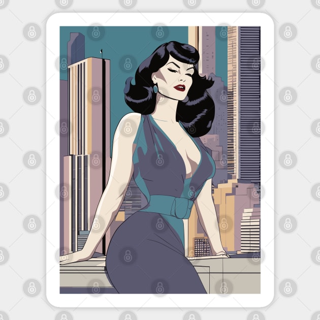 Azure Charm Ledge Sitter Bettie Page Retro Art Deco Sticker by di-age7